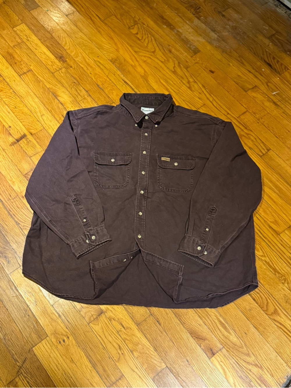 Vintage Carhartt Men’s Burgundy Button-Up Work Shirt (3XL)